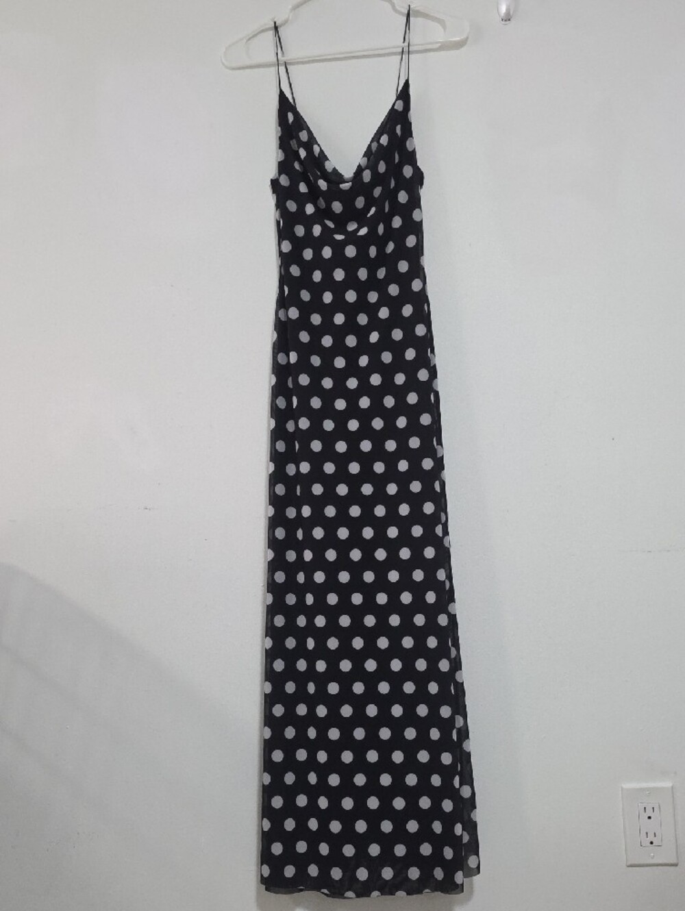 Polka Dot Slip Midi Dress in Black - Picture 2 of 6